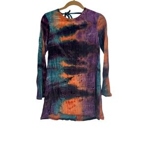 Reclaimed Vintage Dress Tie Dye Sequined Long Sleeve Mini Festival